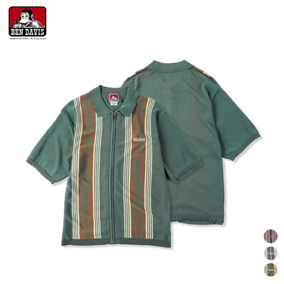 【Brand T】BEN DAVIS STRIPE KNIT ZIP SHIRTS 條紋拉鍊針織襯衫 襯衫 復古 3色