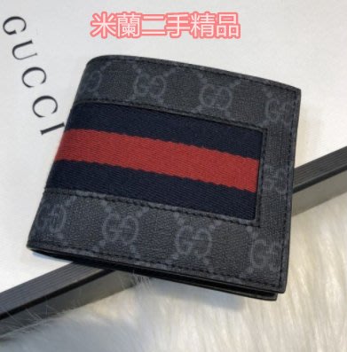 《米蘭站》GUCCI GG supreme PVC 藍紅藍 8卡 對折短夾 408827
