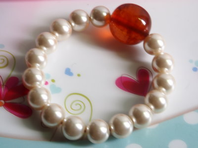 珍珠媲美chanel+天然大琥珀蜜蠟 手鍊(珠)/手環
