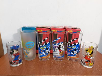 早期 台灣製 正版 Disney 迪士尼 米奇 米老鼠 米妮 唐老鴨 玻璃杯 水杯 4個