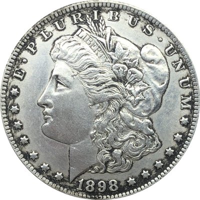 外國錢幣美國摩爾根美元1898 S 年仿古銀幣白銅鍍銀黑色古錢幣A2815