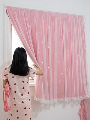 熱銷 落地窗簾 魔術粘貼式窗簾遮光公主風臥室免打孔安裝款紗簾小窗戶短簡易