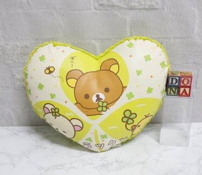 【Dona日貨】日本正版 San-X拉拉熊懶懶熊牛奶熊懶妹小雞幸運草 愛心型抱枕/枕頭 F18