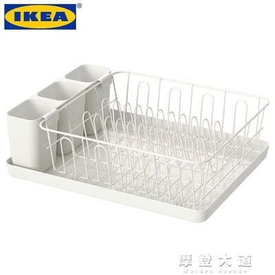 宜家IKEA 瓦瑞拉餐具濾干架單層白色碗盤碟瀝水架含筷子筒含托盤shk促銷