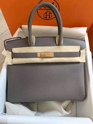 【Luxury Room極盡奢華】保證專櫃真品Hermes愛馬仕Birkin柏金包30cm 色號8F銀錫灰 銀器灰 錫器灰 超美Togo皮 金釦 全新 購證齊全