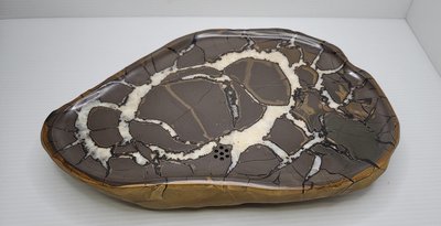 石在有趣～新石器時代/藏品級ㄟ金黃原皮龜甲石茶盤