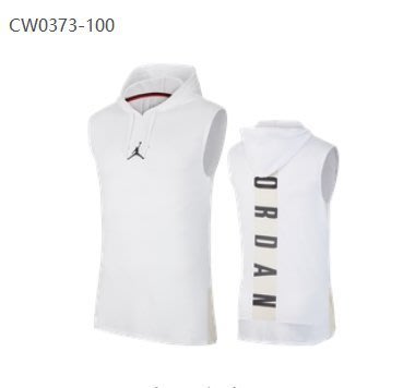 特賣--Air Jordan 飛人喬丹白色 無袖背心 男士 連帽 無袖T恤CW0373-100