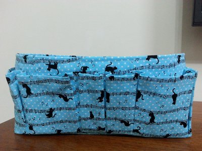 【小茉莉】大型XL號袋中袋-卡片暗袋(30x10cm)→包包收納/分隔袋→貓咪彈音符-水藍