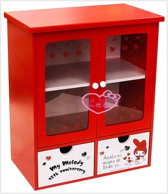 ♥小花花日本精品♥My Melody 45周年 紅色 透明 拉門抽屜櫃 木製 置物櫃 收納櫃 化妝品櫃~3