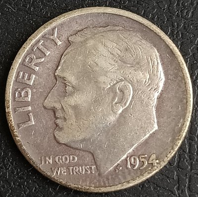 美國 羅斯福 1角 10分 ONE DIME 1954 銀幣(90%銀)   1146