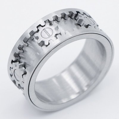 齒輪戒指可轉動鈦鋼食指環男女霸氣個性歐美潮人創意尾戒轉運戒指
