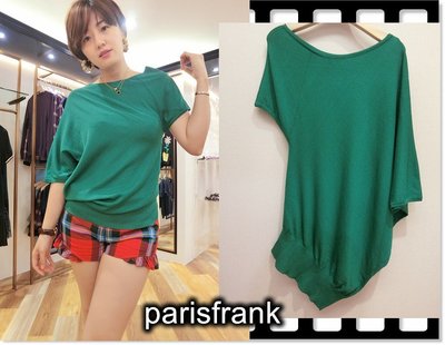 parisfrank~~品牌showcase 好好看的不規則 時尚綠 多way穿法 彈性佳 歐美風長版上衣(F號)