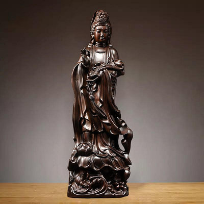 玖玖黑檀實木雕刻南海觀音佛像擺件如意觀世音菩薩神像供奉家用佛堂