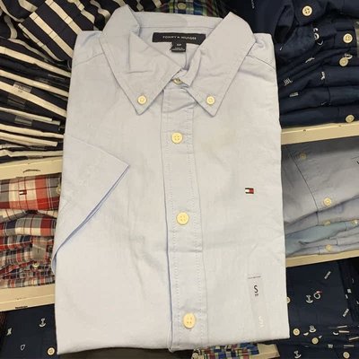直銷#Tommy Hilfiger 湯米 美國 男士牛津純棉純色商務休閒短袖襯衫