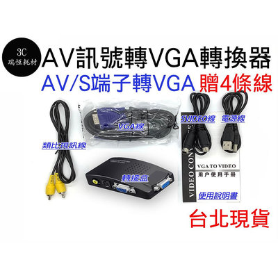 AV轉VGA轉換器 AV轉VGA 轉接器 S端子轉VGA SVIDEO AV to VGA 監控攝影機 轉換盒 PS4