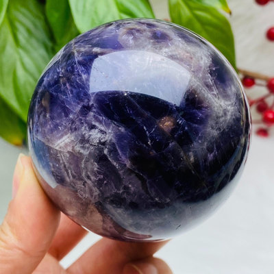 M35天然紫水晶球擺夢幻紫色水晶居家飾品，原石打磨，隨手一 水晶 原石 擺件【玲瓏軒】