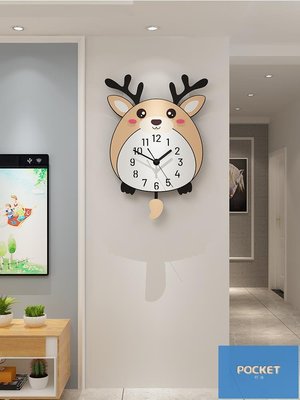 卡通可愛兒童房掛鐘北歐個性創意鐘表客廳家用時尚臥室裝飾時鐘