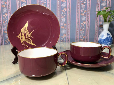 香蘭社咖啡杯紅茶杯 稀少棗紅 昭和年代  金魚 特價