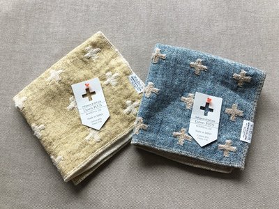 發現花園 日本選物~日本製 Kontex 小方巾 手帕～藍十字 / 黃十字