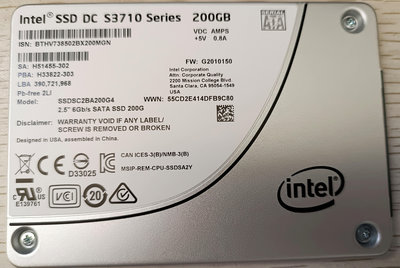 Intel/英特爾 S3710 200GB  SATA 固態硬碟 企業級固態