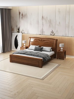 倉庫現貨出貨全實木床現代簡約主臥1.8米雙人床架經濟型床1.5米橡膠木床出租房