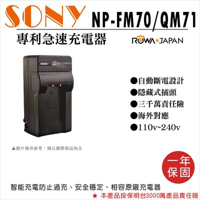 趴兔@樂華 Sony NP-FM70 QM71 專利快速充電器 壁充式座充 1年保固 索尼副廠 自動斷電 ROWA