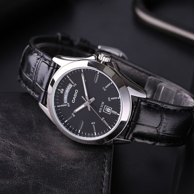 Casio卡西歐手錶男金屬盤皮帶指針商務簡約日歷男士手錶MTP-1370L
