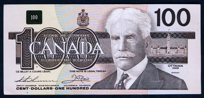 銀幣加拿大 1988年 禽鳥版100元 (總理 博頓)  8成以上品相！2針孔