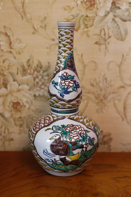 日本九谷燒老九谷吉田屋手繪葫蘆形花瓶
