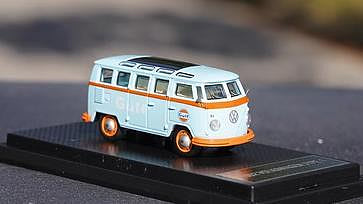 汽車模型 車模 收藏模型1/64 大眾巴士車模 T1 Gulf 廂式貨車合金車模型 海灣石油