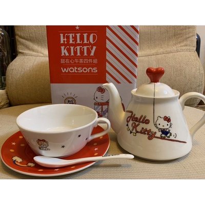 Hello Kitty 三麗鷗授權甜在心午茶四件組 茶壺杯盤 餐具 點心餐盤