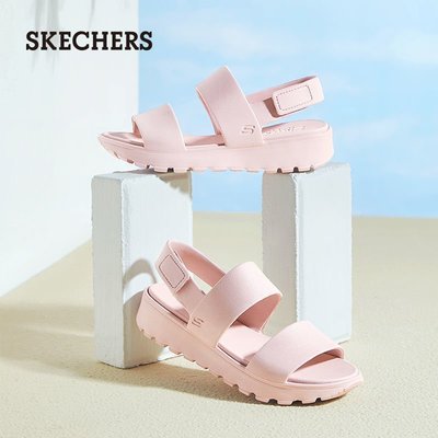 100％原廠Skechers/斯凱奇新款女子運動休閑輕質沙灘魔術貼露趾涼鞋