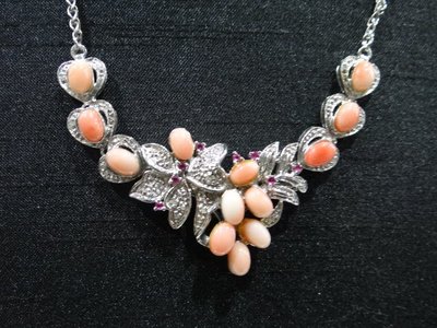 母親節禮物  天然粉紅珊瑚鑲鑽/紅寶石 墜子/項鍊 特惠價 !