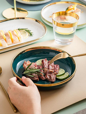 盤子ins北歐金邊菜盤餐盤家用碗碟套裝陶瓷網紅創意魚盤輕奢餐具