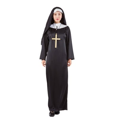 熱銷 萬圣節服裝成人神父修女cosplay角色扮演男傳教士女牧師服黑長袍