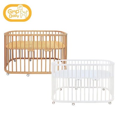 ☘ 板橋統一婦幼百貨 ☘ GMP BABY 橢圓櫸木多功能嬰兒床 (白色）附贈圓床被組