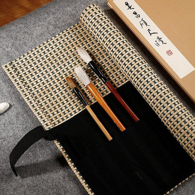 編織卷簾筆袋 現代筆簾文房四寶毛筆用輕薄透氣耐折日式風筆卷