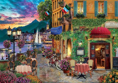 18009 2000片歐洲進口拼圖 EDUCA 繪畫風景 美麗的義大利湖畔餐廳