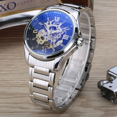 熱銷 香港奇諾時韓版男士鏤空商務機械男錶全自動鋼帶防水手錶腕錶男844 WG047