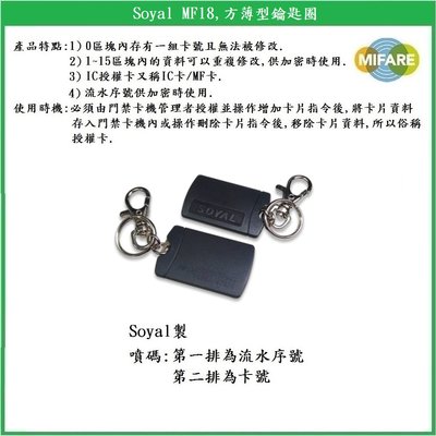 【鎖匠之家】Soyal MF18, 方薄型鑰匙圈 13.56MHz 感應磁扣 感應鑰匙圈 IC授權卡