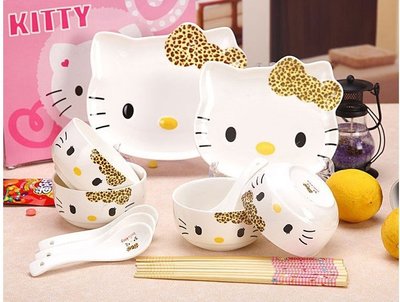 hello kitty陶瓷餐具 創意卡通餐具 寶寶兒童碗筷子勺子套裝餐具（14件套）