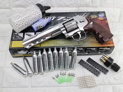 [01] WG 6吋 左輪 手槍 CO2直壓槍 銀 散彈版 優惠組C ( 左輪槍6吋SP 702直壓槍BB槍BB彈玩具槍