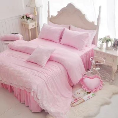 天絲床罩 標準雙人床罩 公主風床罩 綻放 粉紅色蕾絲床罩 結婚床罩 床裙組 荷葉邊 100%天絲 tencel 佛你
