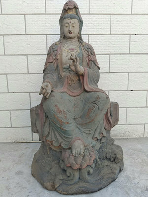 【二手】 木雕菩薩像，觀音菩薩坐山像，80厘米1495 古玩雜項【楚風漢韻】
