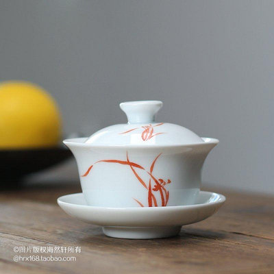 茶藝師 潮州功夫茶具單叢茶蓋碗 手繪蘭花小蓋碗 三才碗 陶瓷泡茶碗 小號