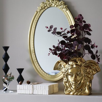 現代輕奢金色電鍍陶瓷美杜莎花瓶擺件北歐家居客廳花器藝術裝飾品