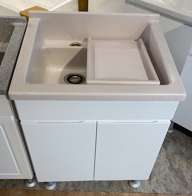 65X55白玉色人造石洗衣槽+白木紋發泡板櫃+無把手(德浦家具)