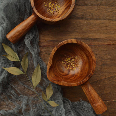 包郵日式米勺水瓢掛式油勺創意帶手柄餐盤木碗大木勺廚房木製餐具