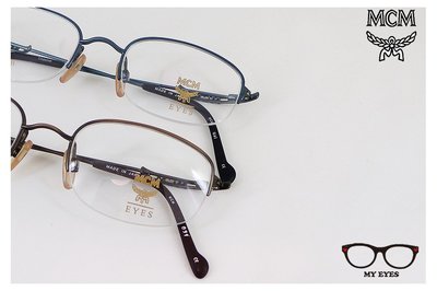 【My Eyes 瞳言瞳語】 MCM米高梅經典品牌 藍綠色/褐色方圓型金屬眼鏡 多焦點可配 樸實百搭風格 (031)