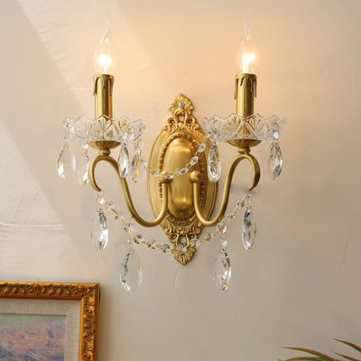 法式復古水晶壁燈 歐式美式臥室床頭客廳過道樓梯全銅壁燈
